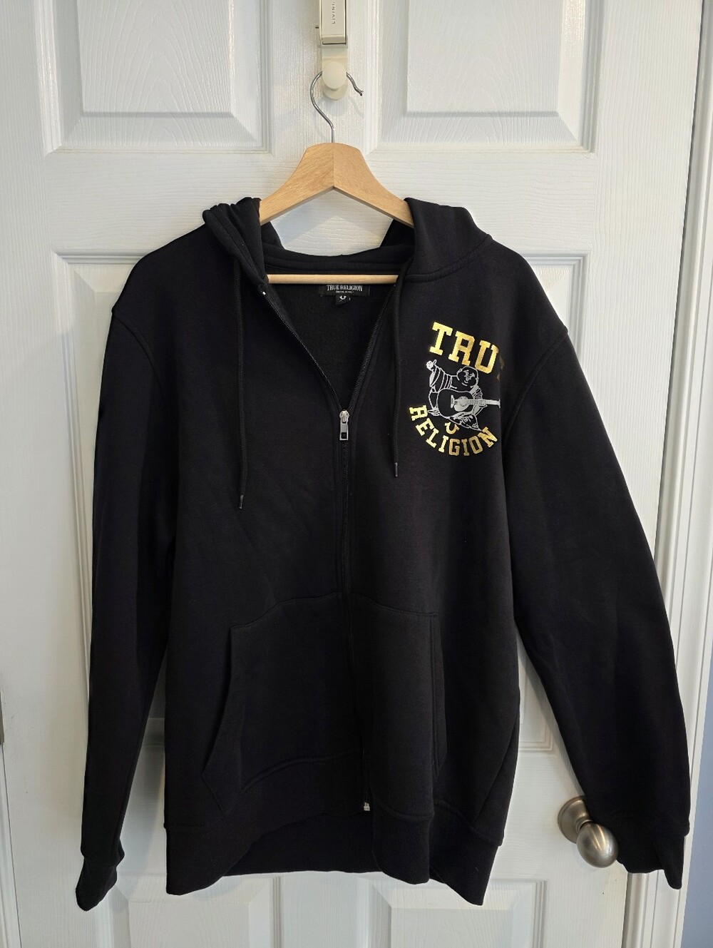 True Religion Black & Gold Foil Buddha Full Zip Hoodie Large